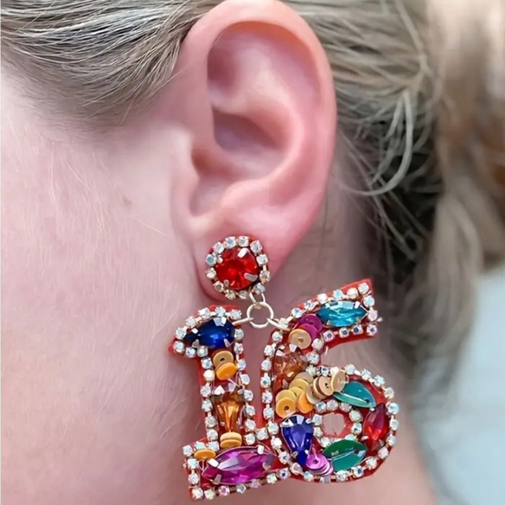 SWEET 16 BIRTHDAY party sequin cute fun whimsical earrings